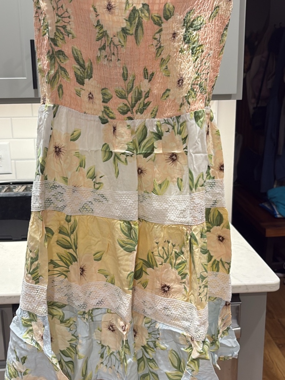 Floral Smocked Summer Dress in Pastel Peach and Yellow